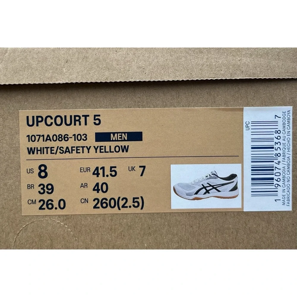 Asics Upcourt 5 Mens Volleyball Shoes Size 8 White Safety Yellow‎ Black Gum Sole
